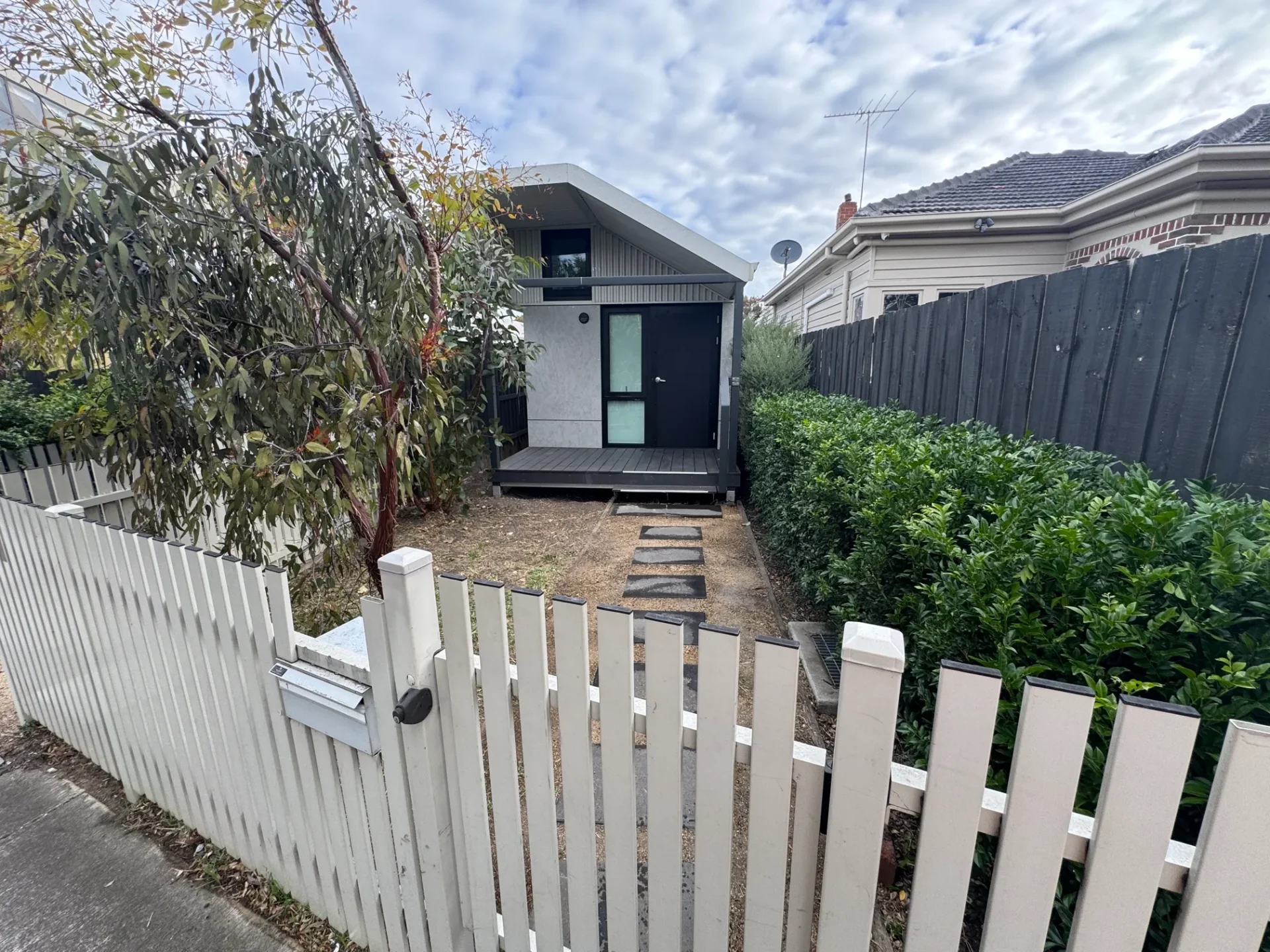 Well-maintained residential garden with modern landscaping and pathway