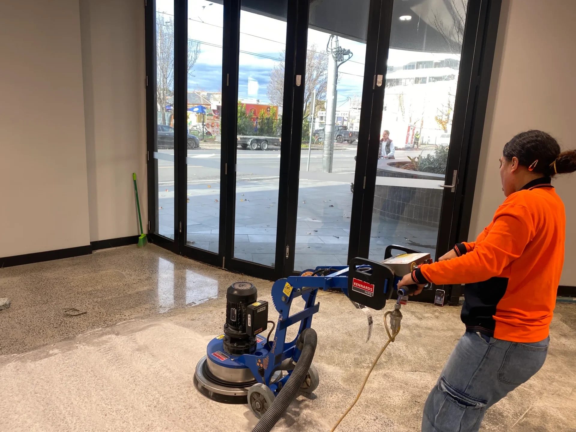 Licensed tradesperson performing professional flooring work