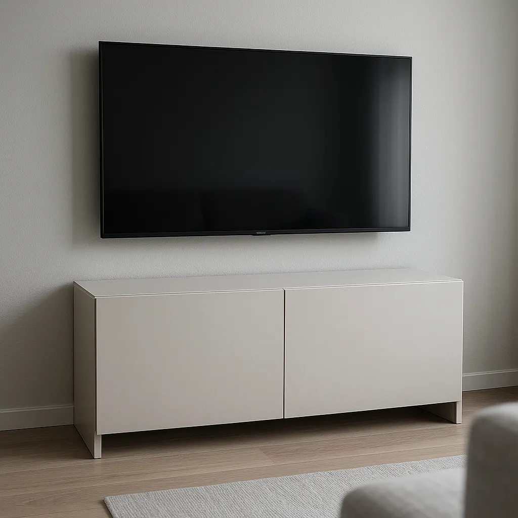 Technician mounting TV on wall with concealed cables and secure brackets